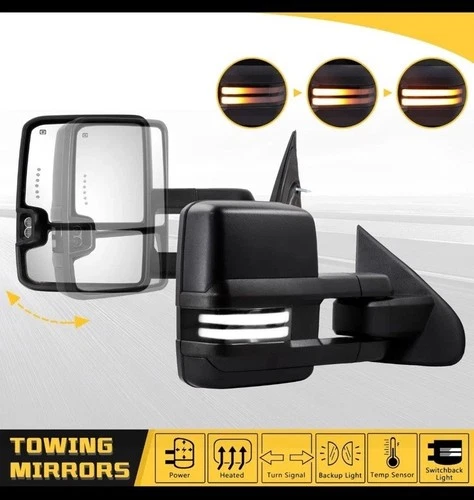Power Fold Tow Mirror Smoked Switchback for 2014-2019 Chevy Silverado GMC Sierra