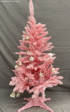 Mini sapin de Noël rose 24 pouces artificiel avec ornements et lumières LED set