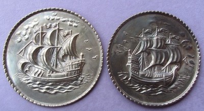 1960s Pair ASCO Brassware Decorative Wall Art Plaques SHIPS at Sea 8  Embossed