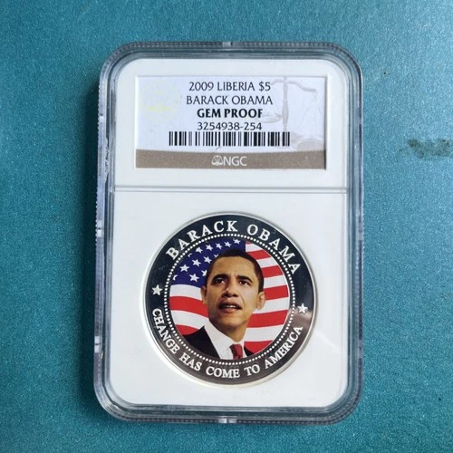 2009 Liberia $5 Barack Obama NGC Silver Plated Gem Proof