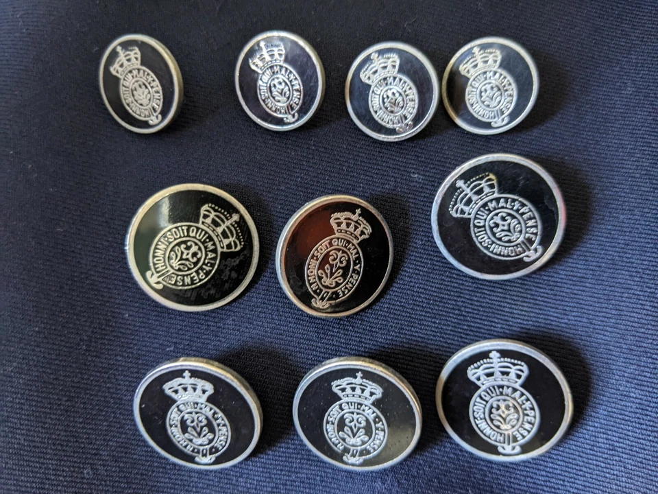 RARE Crown Belvest Pewter Black Enamel set 10 Blazer Suit Jacket Buttons HTF - Image 2 of 4