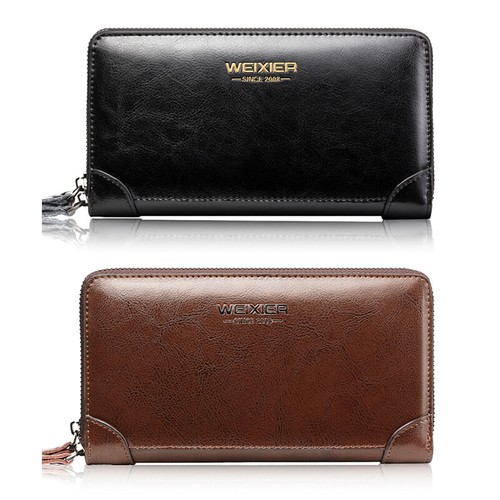 Men's Business Clutch Handbag Long Wallet Leather Zipper Large Phone Holder Bag - Picture 3 of 26