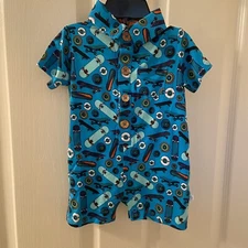 Posh Peanut Cole Skateboard Collared Henley Shortall Romper Size 3-6 Months NWT