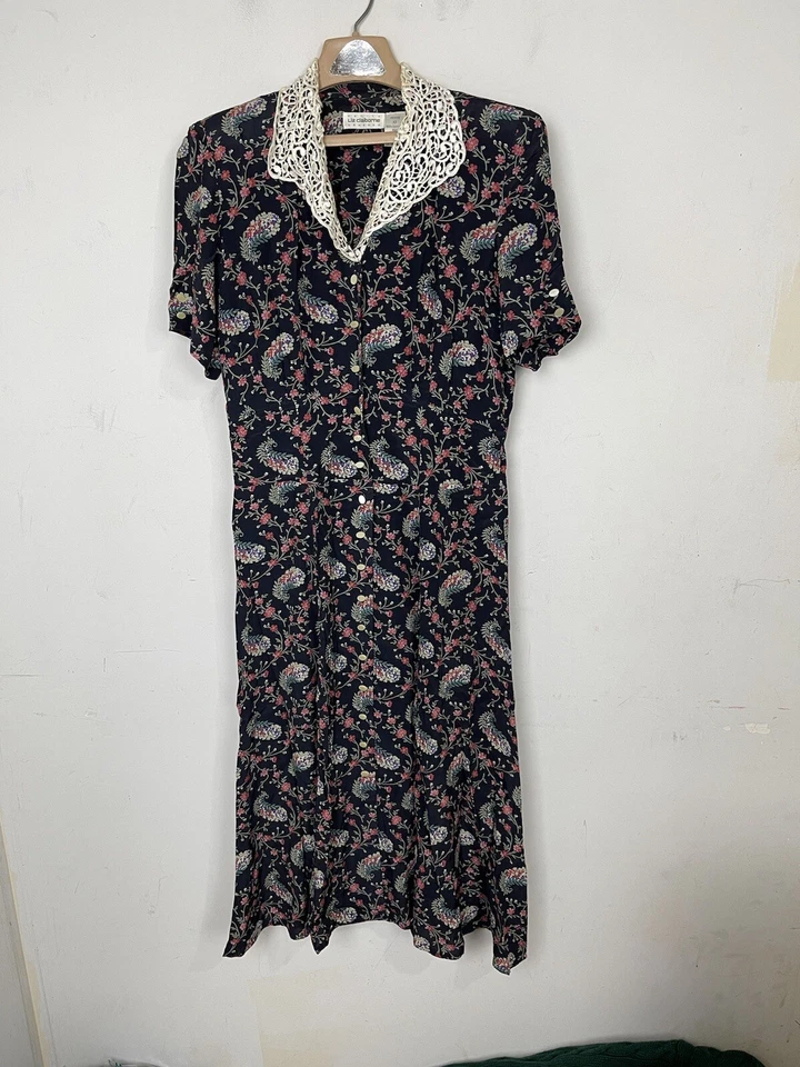 Vestido para mujer Liz Claiborne 10 negro maestro de escuela bibliotecario cuello de encaje años 80 de colección Foto 2 de 4