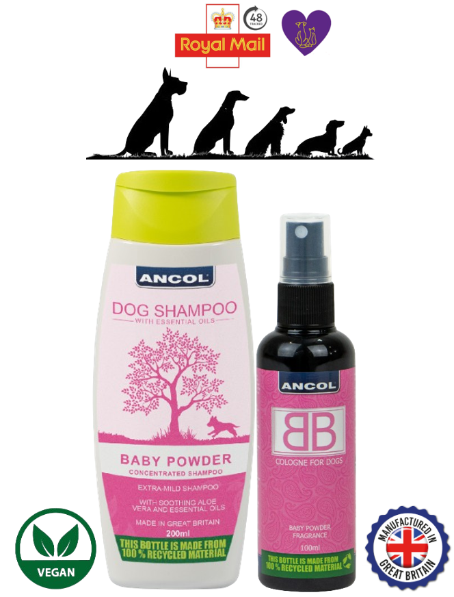 Ancol Dog Puppy Mild Baby Powder Shampoo BB Fragrance Cologne Spray  Grooming