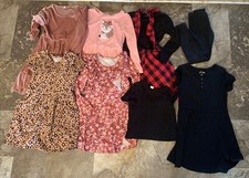 Sz 6-7 Girls Lot 9 Piece L/S S/S Pink Black Dresses Jumper Leggings Tops