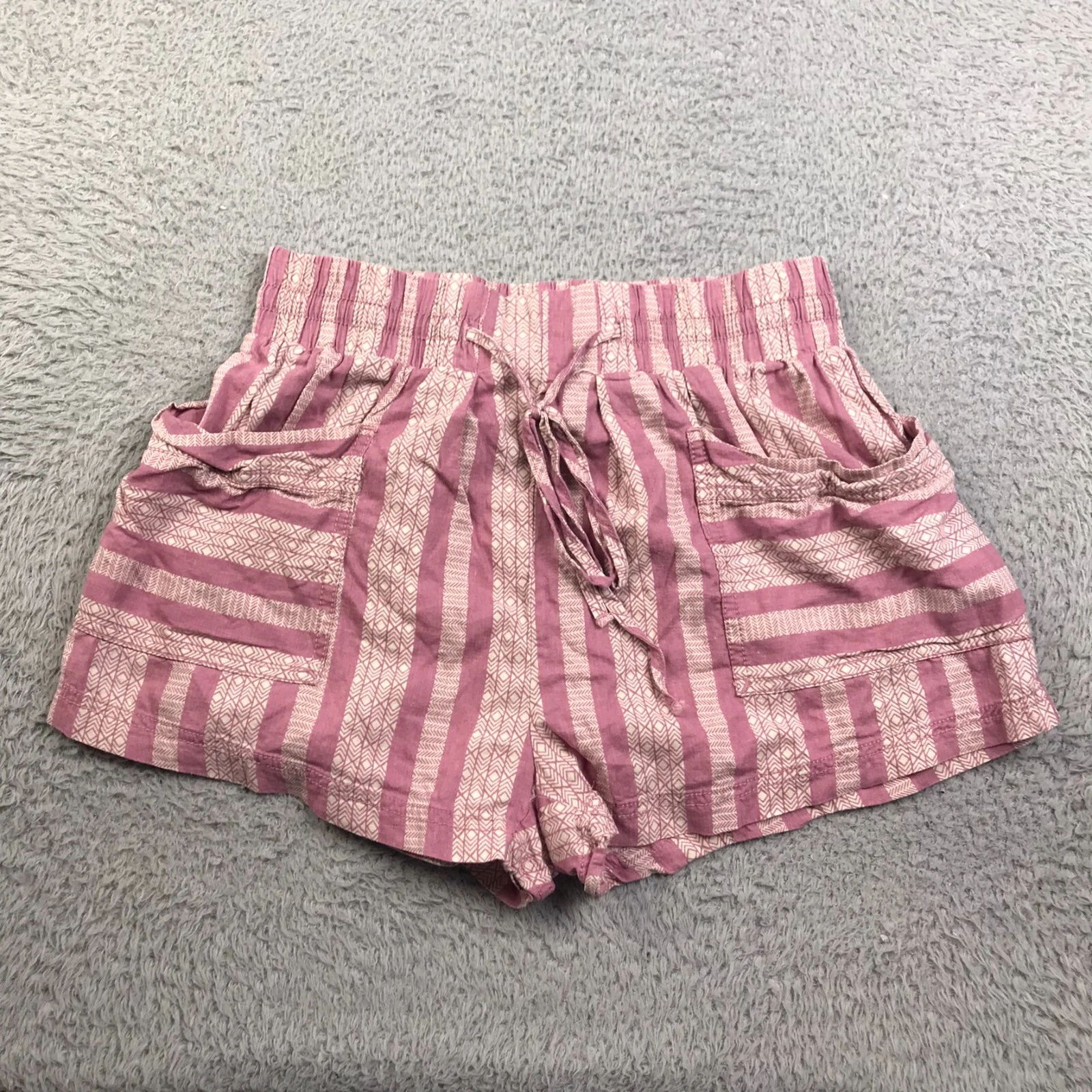 Free People Emma Patch Pocket Shorts Womens S Pink Aztec Striped 2" Linen Blend