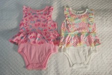 Baby Girls 2 LOT SUMMER TOP Bodysuit PINK BUTTERFLY  COLORED HEART Ruffle 18 MO