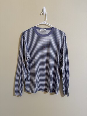 Stone Island Marina Striped Long Sleeve Tee Shirt Blue Medium