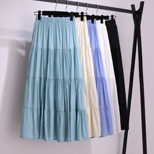 Womens BOHO High Waist Elastic Ruffles Long Tiered Skirt Beach Casual Maxi Dress