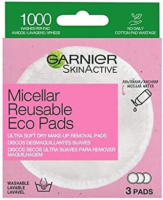 Garnier Micellar Reusable Makeup-Remover Eco Pads, 3 Micro Fibre Pads, Suitable