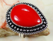 Fashion silver set red sea coral gemstone ring size 10 Gift Jewelry Love