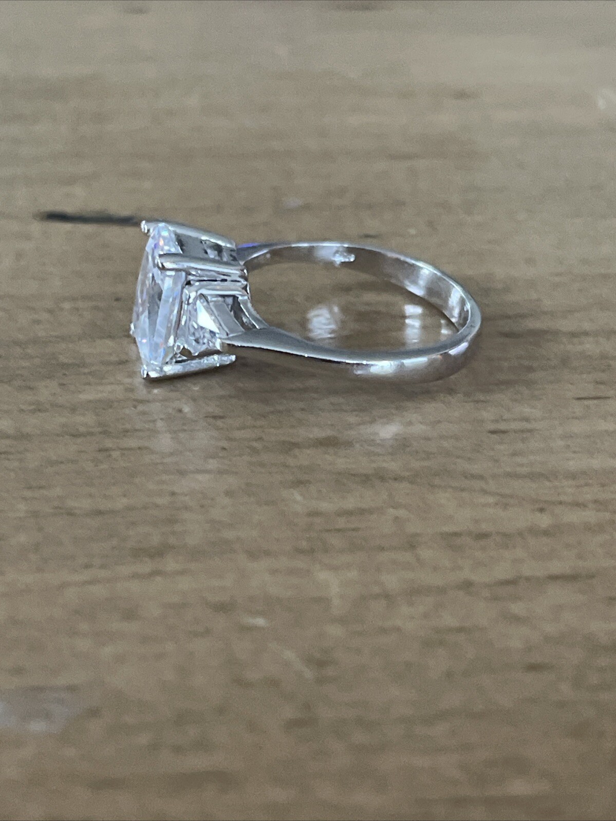 Sterling Silver Rectangular Clear Sparkly Ring Sz… - image 2