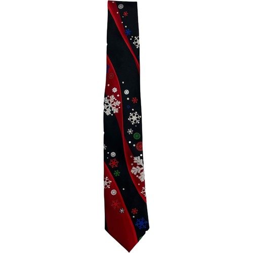 Corbata de cuello Holiday Traditions para hombre accesorio de moda copo de nieve negro rojo - Imagen 6 de 9