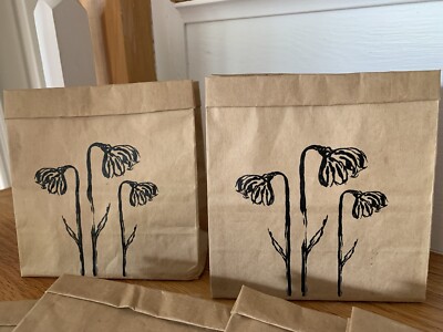 12 Kraft Paper Gift Bags No Rain No Flowers Black Flowers Small