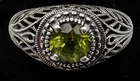 Vintage CNA 925 Sterling Silver Peridot Filigree Art Deco Ring Size 8.5 5.8g