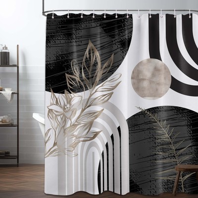 Boho Mid Century Modern Shower Curtain Black and White Shower Curtains for Me...
