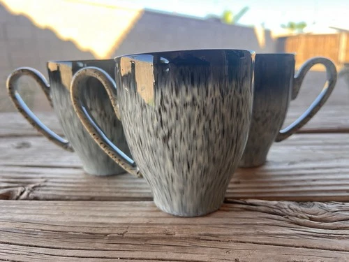 DENBY COFFEE MUGS SPECKLED HALO GREY AND BROWN STONEWARE ENGLAND LOT OF 3