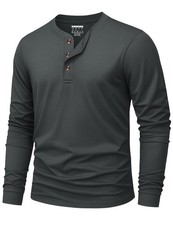 Henley Herren Langarmhemd 3 Knopf Baumwolle lässig Frühling Übergang TShirt D...