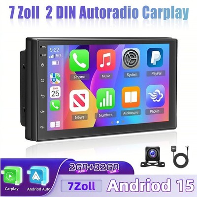 Carplay 2 DIN 2+32GB 7'' Android 15 Autoradio GPS NAVI RDS BT WiFi FM SWC Kamera