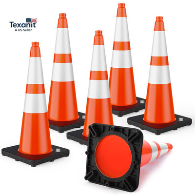 28 Inch Traffic Cones with Black Weighted Base, PVC Orange Safety Cones for Traf