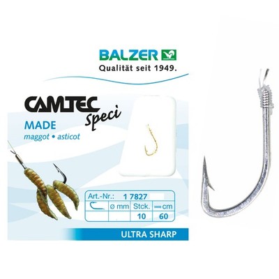 Balzer Camtec Speci gebunden Haken | Made silber 60cm | Vorfach 10 Stk.