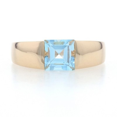 Sterling Silver Blue Topaz Solitaire Band - 925 Gold Plated Ring Size 8