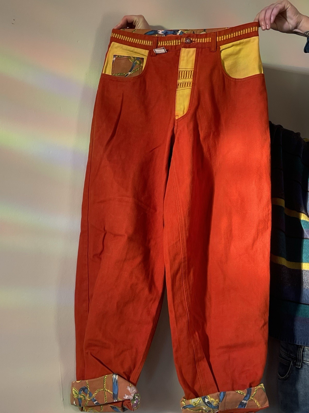 Vintage Damage Multicolor Trim Patchwork Cotton P… - image 1