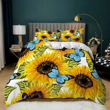 Sunflower Duvet Cover Set,Yellow Floral Sunflower Bedding Set Queen Size,Prin