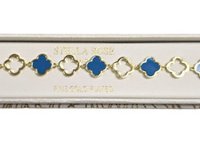 NEW STELLA ROSE FINE GOLD PLATED BLUE ENAMEL,CUT OUT CLOVER BRACELET