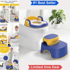 Potty Training Toilet Seat with Step Stool 2 in 1 Anti Slip Blue Toddler Boy