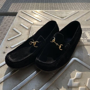 Mocassins femme GUCCI Horsebit daim noir EU40/US10 authentiques du Japon