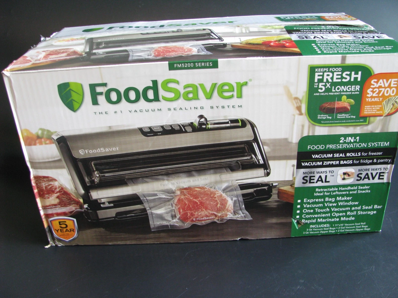 FoodSaver FM5200 Set 2-in-1 Automatic Vacuum Sealer Machine - Silver/Black NIB