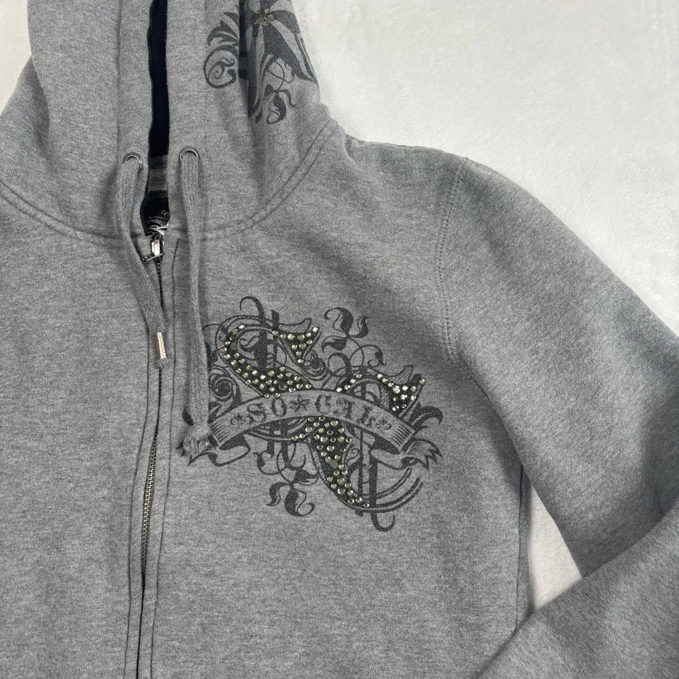 VTG Y2K So Cal Grey Full ZIp Long Sleeve Hoodie Girls Size XL - Image 2 of 4