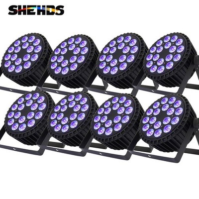 8Pcs SHEHDS Aluminum Alloy LED Flat Par 18X18W RGBWAUV Par Stage Lights DJ Disco