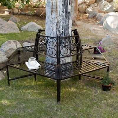 Tree Hugger Bench In All Weather Black Metal Surrounds Tree Ebay