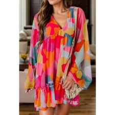 Color Block V-Neck Long Sleeve Dress