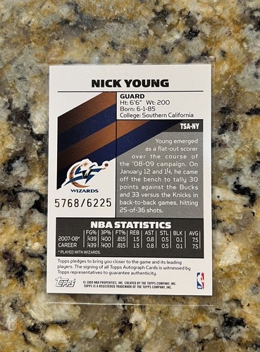Nick Young Auto RC Topps Signature Rookie su carta firmato completo /6225 Wizards WOW - Foto 5 di 7