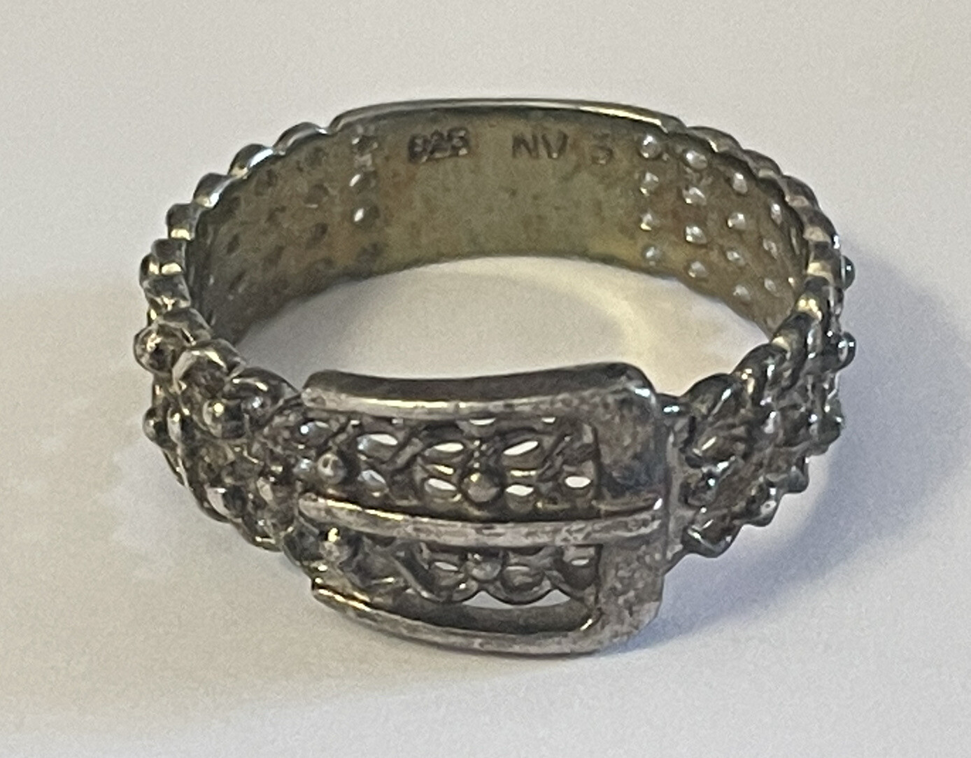 Belt Shaped Solid Sterling Silver 925 Ring Size 6… - image 1