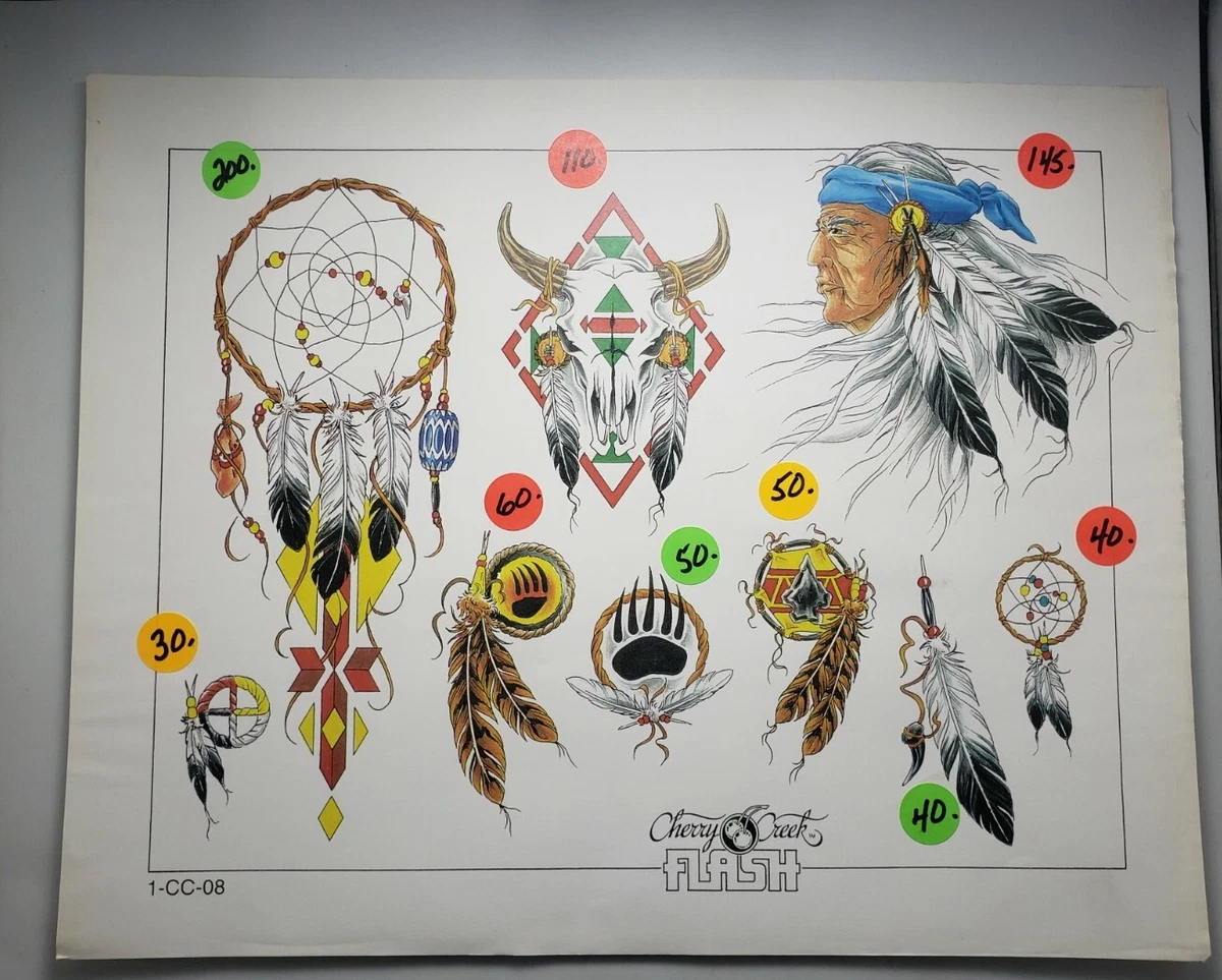 Native American Cherry Creek Tattoo Flash Sheet