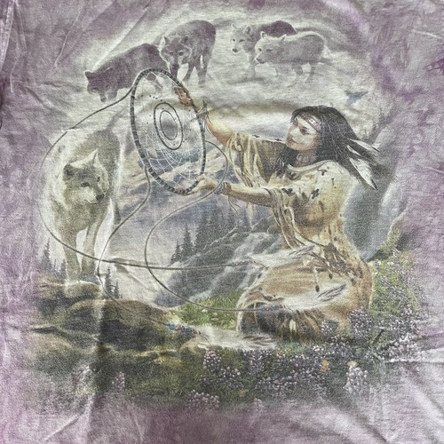 Vintage Y2K The Mountain Native American Maiden Wolf Pack Tee Shirt Purple T 2XL - Picture 3 of 9