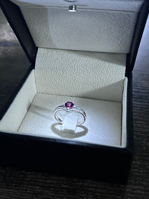 Solitaire Heart Ruby and Diamond Silver Chevron R… - image 2