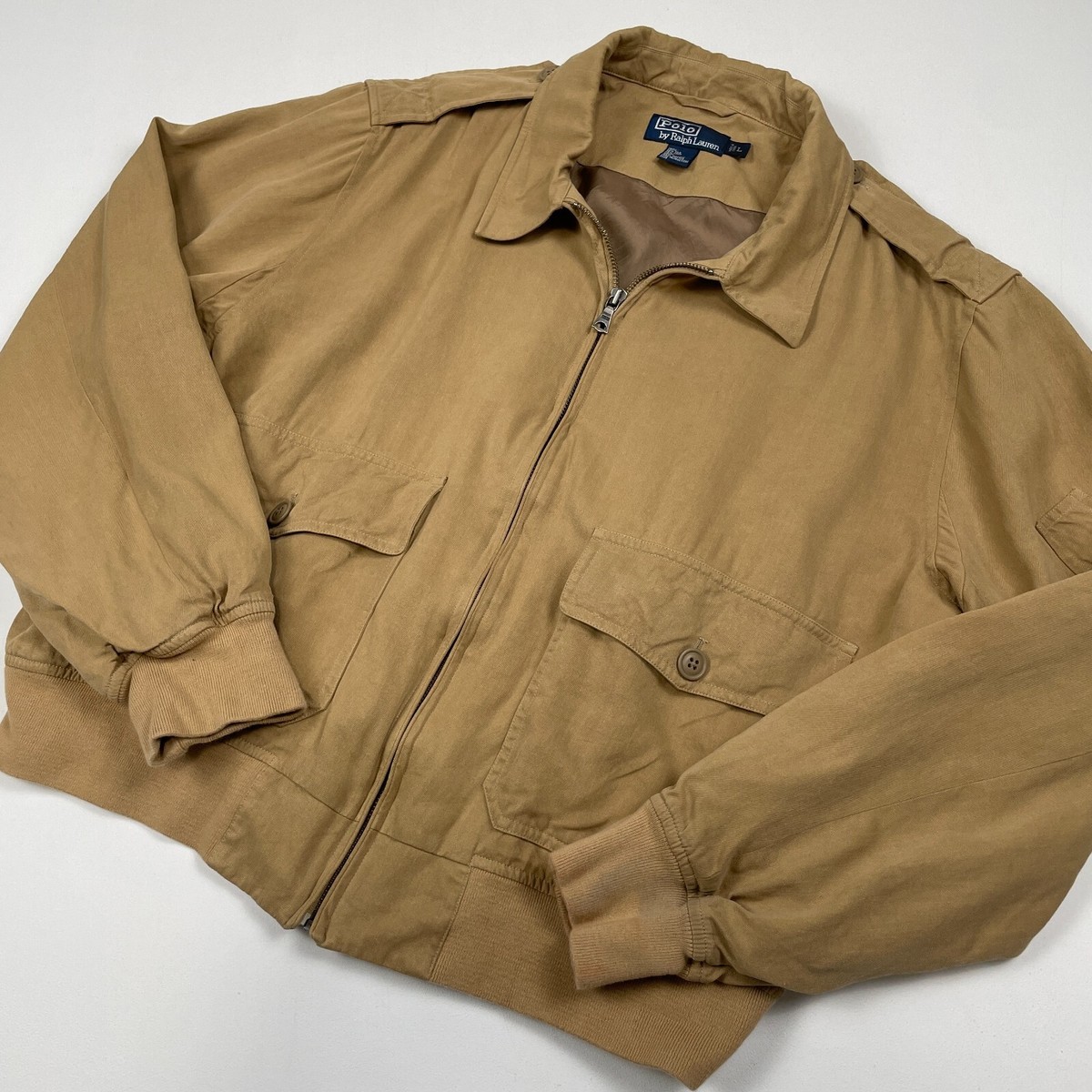 Polo Ralph Lauren (L) Desert Sand Silk Linen Military Bomber Style 