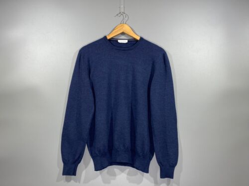 Maglione leggero GRAN SASSO uomo 100% lana Lana blu maglia italiana taglia M - Foto 5 di 15