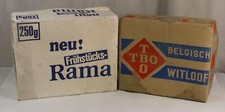 D9/ 2x alte Karton mit Reklame Beschriftung - Rama + TBO - bis zu ca 34x27x13 /H