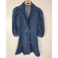 Zara Women's Sz. S Denim Double Button Front Puff Sleeve Dress