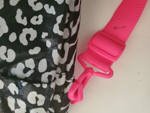 Justice Tween Large Black Print Crossbody Bag Pink Trim Pockets - Picture 10 of 12