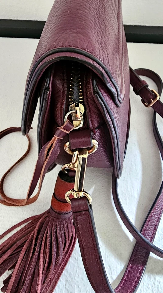 Rebecca Minkoff Suki Leather Suede Crossbody Bag Mini Burgundy With Tassel - Image 3 of 4