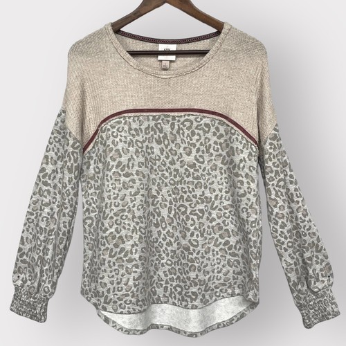 Knox Rose Shirt Top Women L Gray Large Cat Animal Print Long Sleeve Knit S42