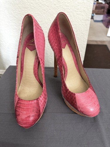 Brian Atwood Pink Snakeskin Platform Pumps Heels - Size US6 - Picture 3 of 15